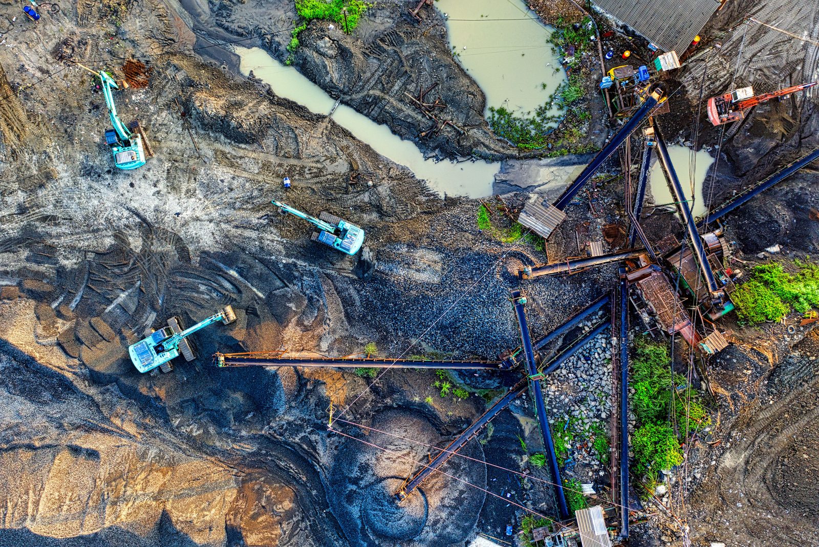 Aerial view of an active excavation site